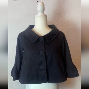 Theory Black Brushed Wool Bell Sleeve Timeless Classic Cropped Pea Coat Womens S